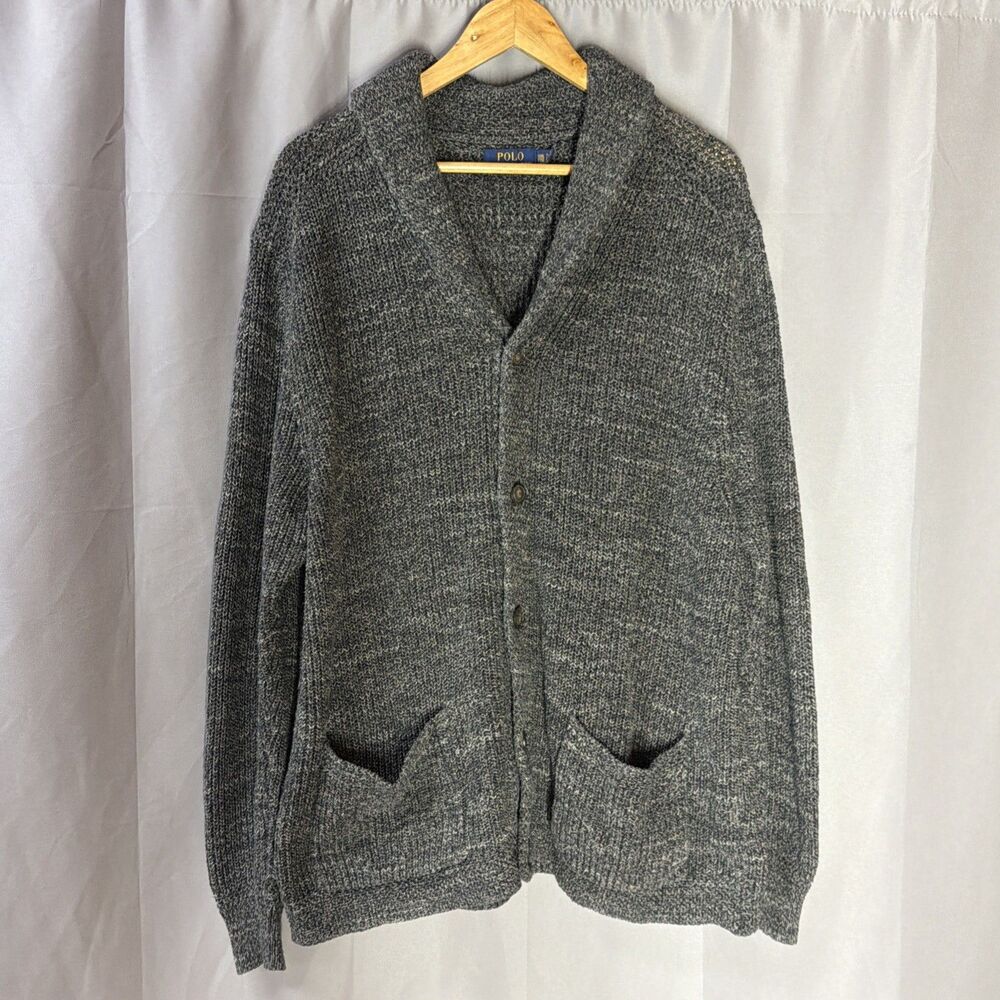 Polo Ralph Lauren Men's Cable Knit Shawl Neck Cardigan Sweater Size XXL Charcoal